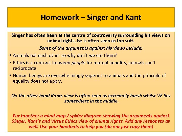 Homework – Singer and Kant Singer has often been at the centre of controversy