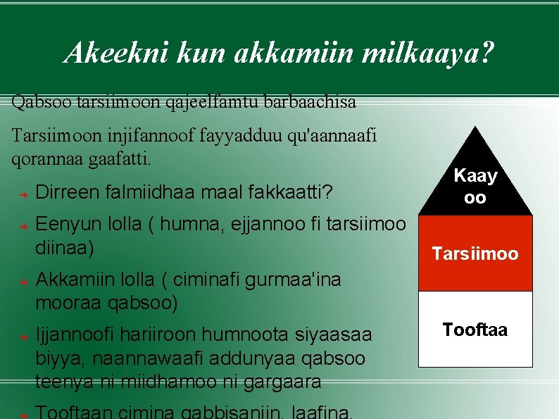 Akeekni kun akkamiin milkaaya? Qabsoo tarsiimoon qajeelfamtu barbaachisa Tarsiimoon injifannoof fayyadduu qu'aannaafi qorannaa gaafatti.