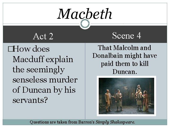Macbeth Act 2 �How does Macduff explain the seemingly senseless murder of Duncan by