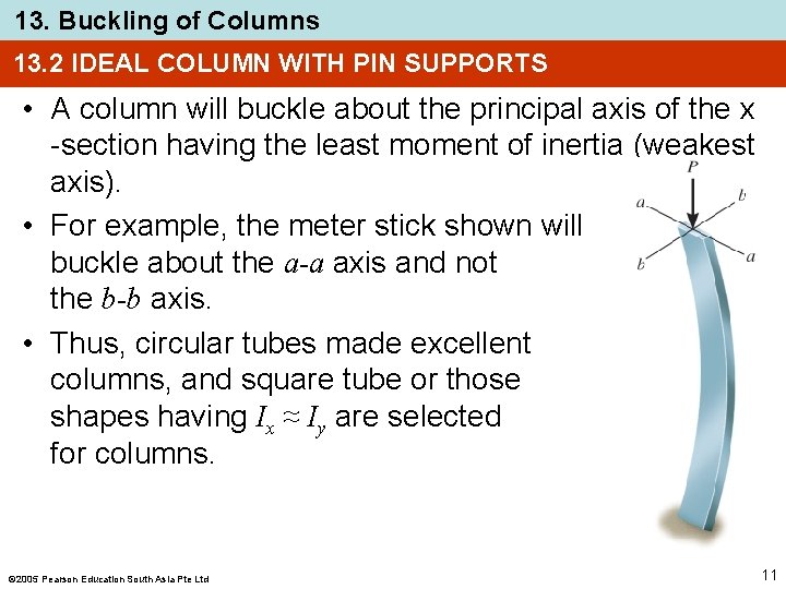 13. Buckling of Columns 13. 2 IDEAL COLUMN WITH PIN SUPPORTS • A column