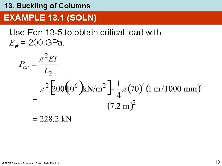 13. Buckling of Columns EXAMPLE 13. 1 (SOLN) Use Eqn 13 -5 to obtain