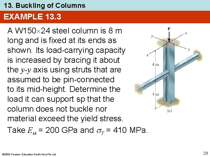 13. Buckling of Columns EXAMPLE 13. 3 A W 150 24 steel column is