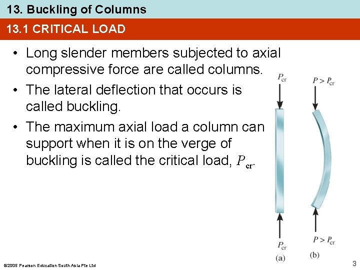 13. Buckling of Columns 13. 1 CRITICAL LOAD • Long slender members subjected to