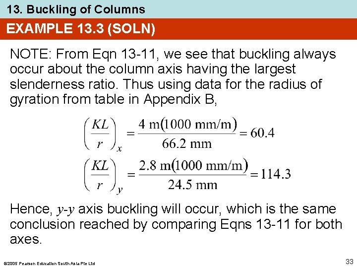 13. Buckling of Columns EXAMPLE 13. 3 (SOLN) NOTE: From Eqn 13 -11, we