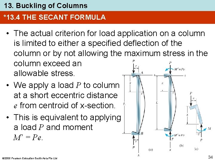 13. Buckling of Columns *13. 4 THE SECANT FORMULA • The actual criterion for