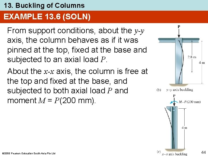 13. Buckling of Columns EXAMPLE 13. 6 (SOLN) From support conditions, about the y-y