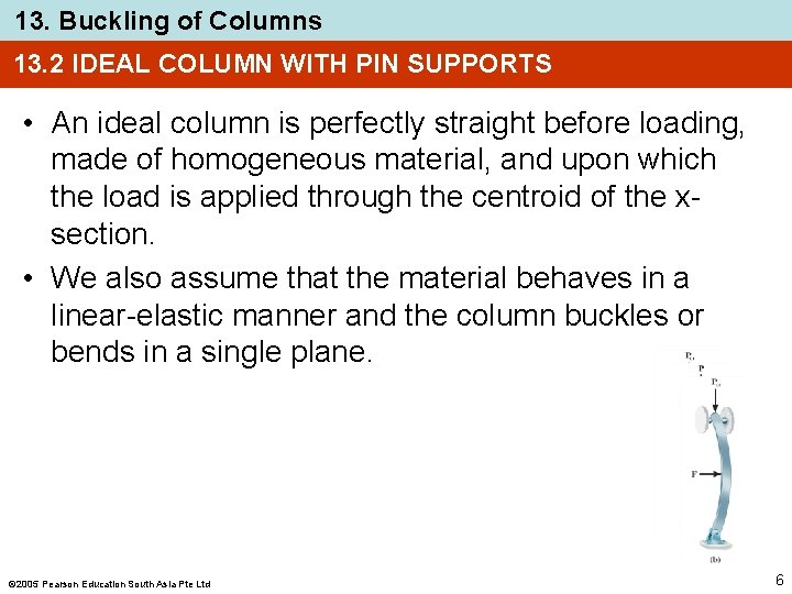 13. Buckling of Columns 13. 2 IDEAL COLUMN WITH PIN SUPPORTS • An ideal