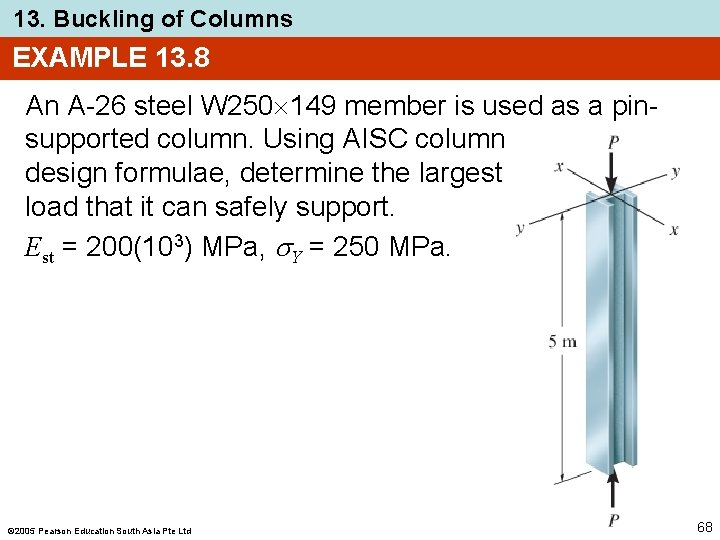 13. Buckling of Columns EXAMPLE 13. 8 An A-26 steel W 250 149 member