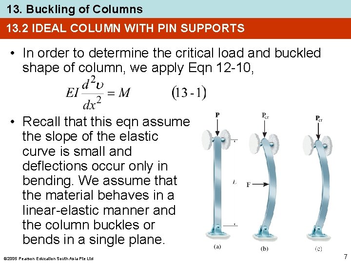 13. Buckling of Columns 13. 2 IDEAL COLUMN WITH PIN SUPPORTS • In order