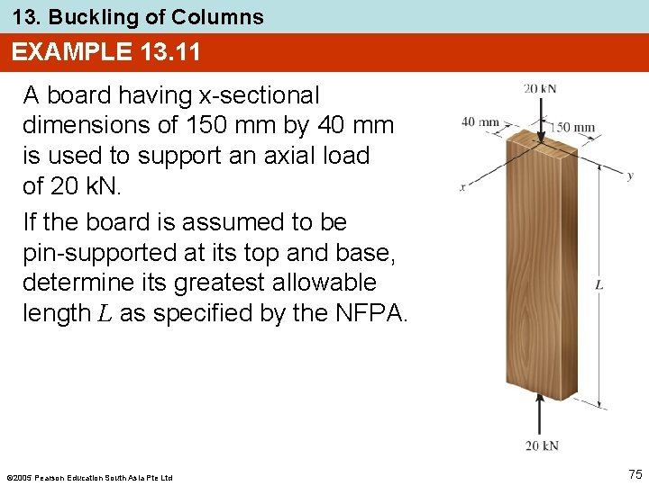 13. Buckling of Columns EXAMPLE 13. 11 A board having x-sectional dimensions of 150