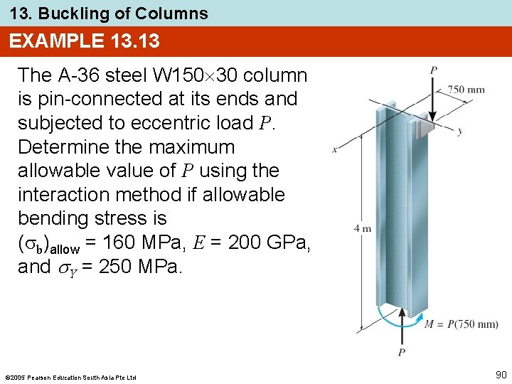 13. Buckling of Columns EXAMPLE 13. 13 The A-36 steel W 150 30 column