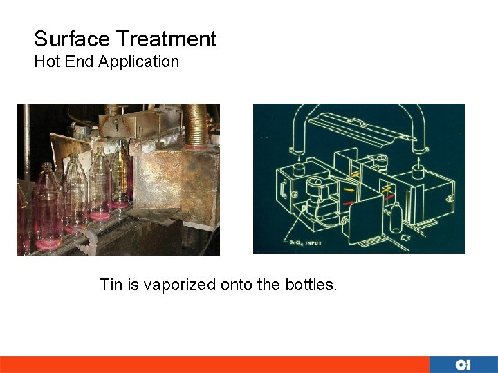 Surface Treatment Hot End Application Tin is vaporized onto the bottles. 