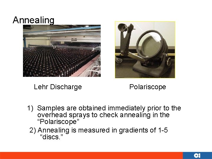 Annealing Lehr Discharge Polariscope 1) Samples are obtained immediately prior to the overhead sprays