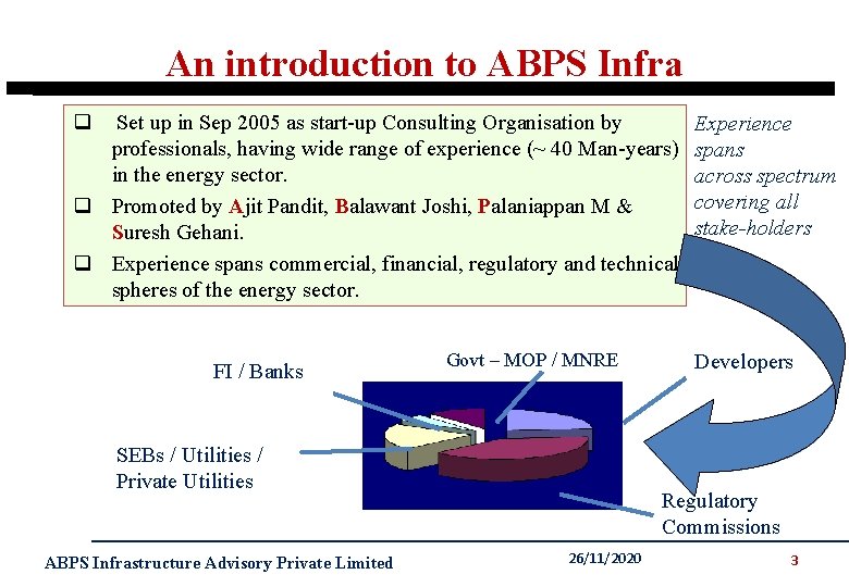 An introduction to ABPS Infra q Set up in Sep 2005 as start-up Consulting