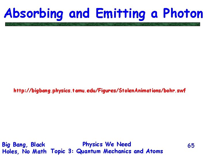 Absorbing and Emitting a Photon http: //bigbang. physics. tamu. edu/Figures/Stolen. Animations/bohr. swf Physics We