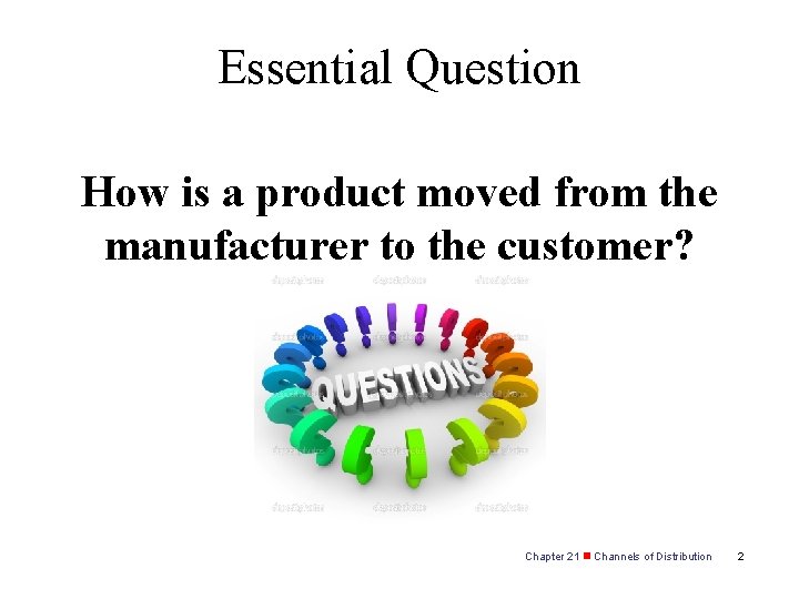 Essential Question How is a product moved from the manufacturer to the customer? Chapter