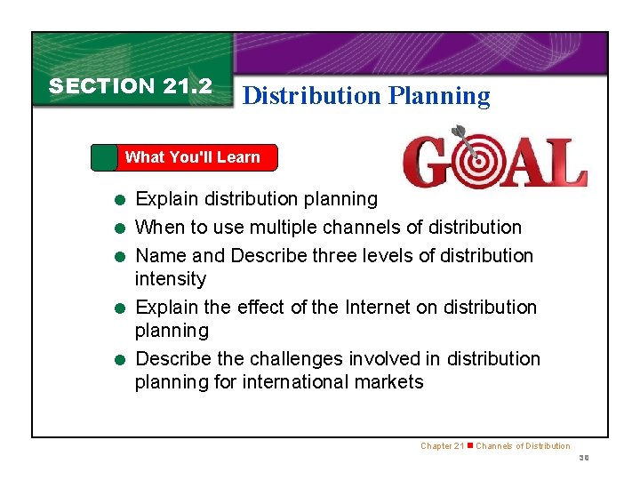 SECTION 21. 2 Distribution Planning What You'll Learn = Explain distribution planning = When