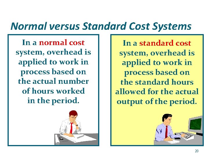 Normal versus Standard Cost Systems In a normal cost system, overhead is applied to