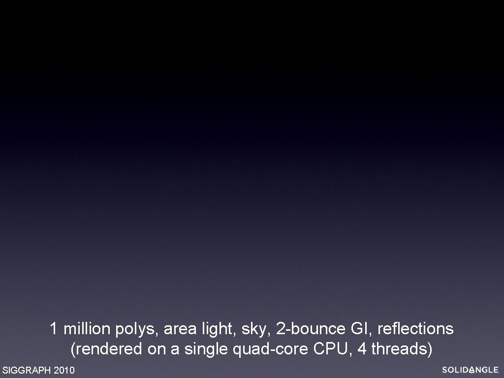 1 million polys, area light, sky, 2 -bounce GI, reflections (rendered on a single