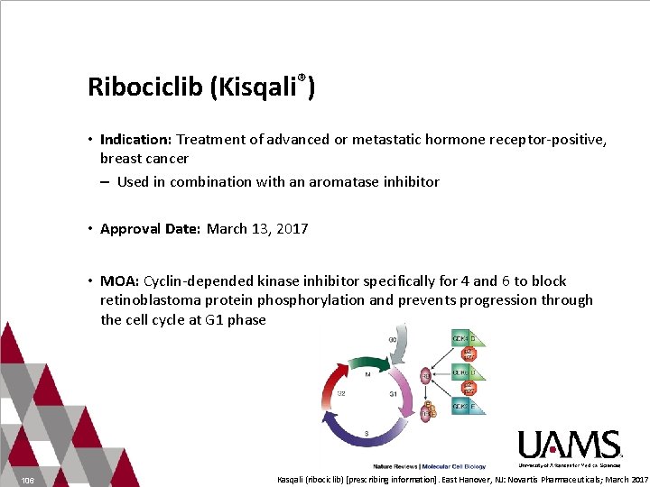 Ribociclib (Kisqali®) • Indication: Treatment of advanced or metastatic hormone receptor-positive, breast cancer –