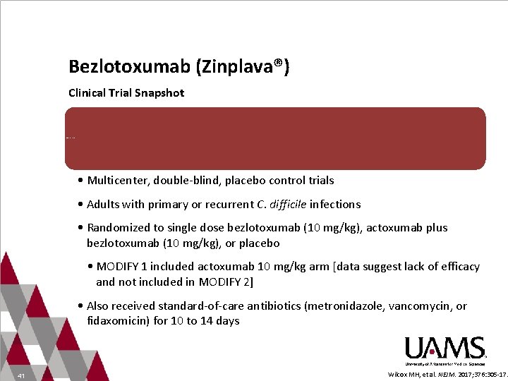 Bezlotoxumab (Zinplava®) Clinical Trial Snapshot MODIFY 1 & 2 Trials (N=2655) • Multicenter, double-blind,