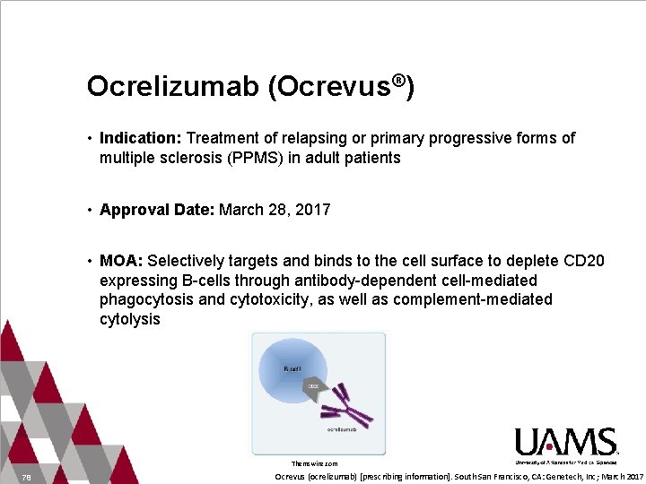 Ocrelizumab (Ocrevus®) • Indication: Treatment of relapsing or primary progressive forms of multiple sclerosis