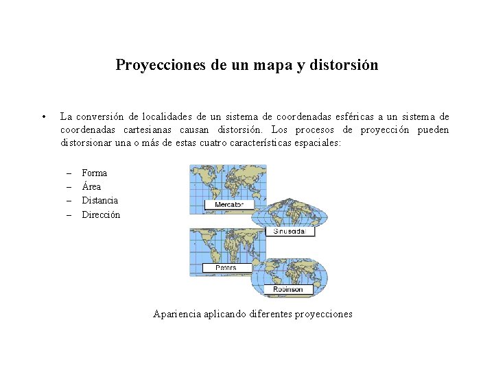 Proyecciones de un mapa y distorsión • La conversión de localidades de un sistema