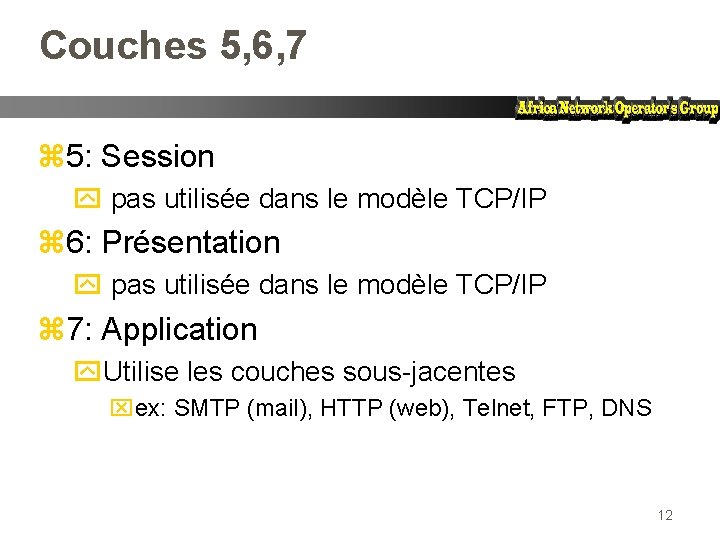 Couches 5, 6, 7 z 5: Session y pas utilisée dans le modèle TCP/IP