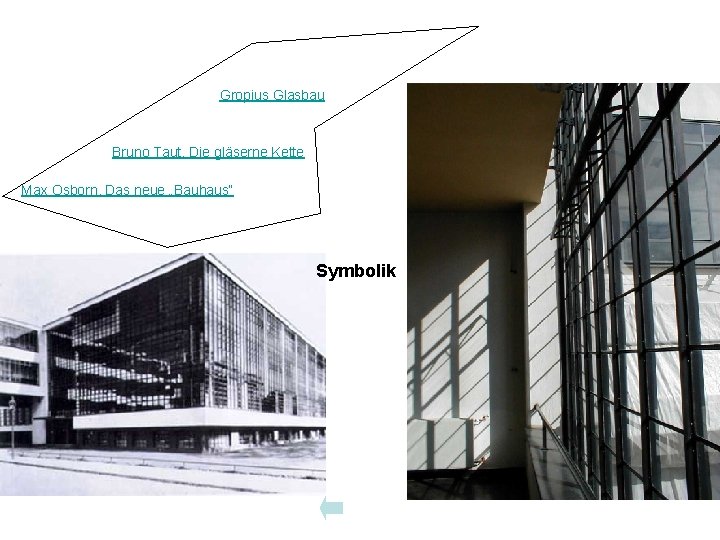 Gropius Glasbau Bruno Taut, Die gläserne Kette Max Osborn, Das neue „Bauhaus“ Symbolik Bauhausgebäude