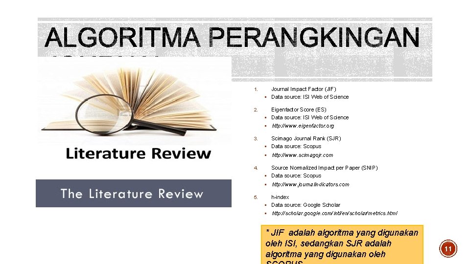 1. Journal Impact Factor (JIF) § Data source: ISI Web of Science 2. Eigenfactor