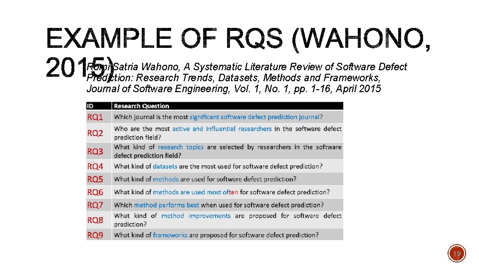 Romi Satria Wahono, A Systematic Literature Review of Software Defect Prediction: Research Trends, Datasets,