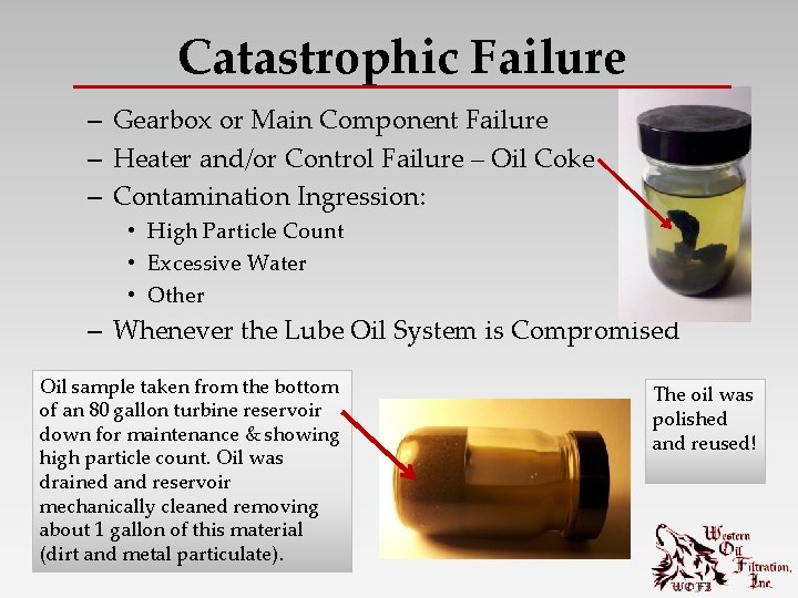 Catastrophic Failure – Gearbox or Main Component Failure – Heater and/or Control Failure –