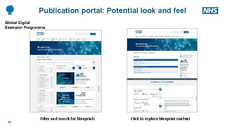 Publication portal: Potential look and feel 11 • Filter and search for blueprints Click