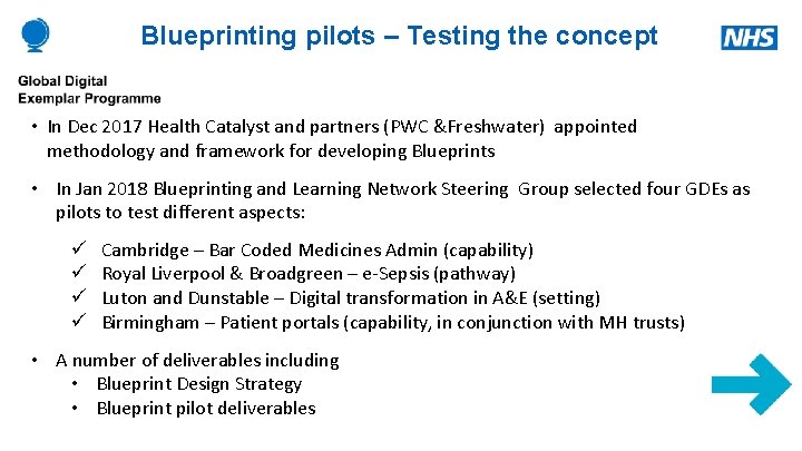 Blueprinting pilots – Testing the concept • In Dec 2017 Health Catalyst and partners