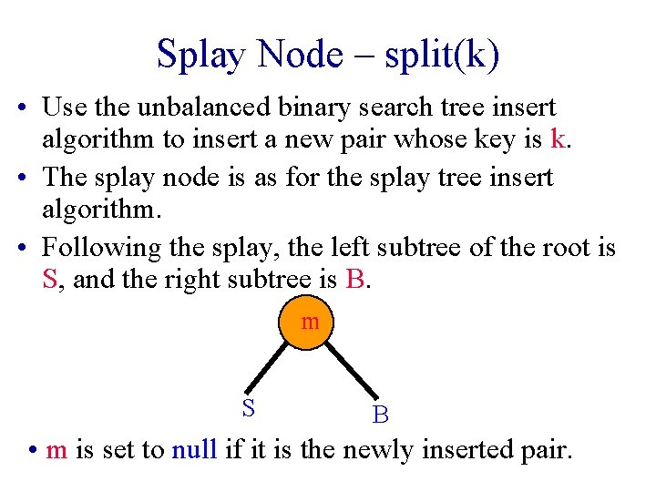 Splay Node – split(k) • Use the unbalanced binary search tree insert algorithm to
