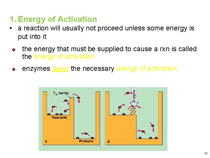 1. Energy of Activation • a reaction will usually not proceed unless some energy