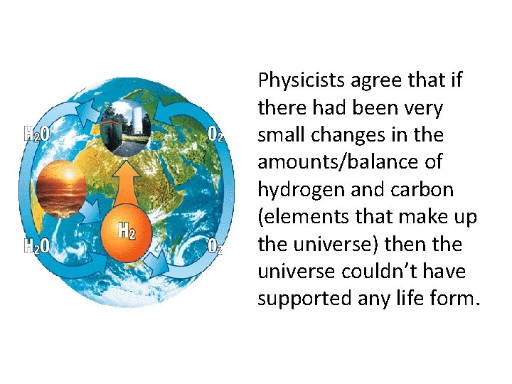 Physicists agree that if there had been very small changes in the amounts/balance of