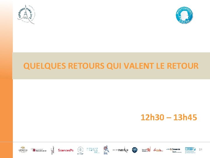 QUELQUES RETOURS QUI VALENT LE RETOUR 12 h 30 – 13 h 45 21