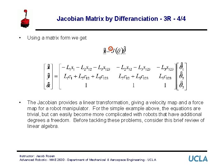 Jacobian Matrix by Differanciation - 3 R - 4/4 • Using a matrix form