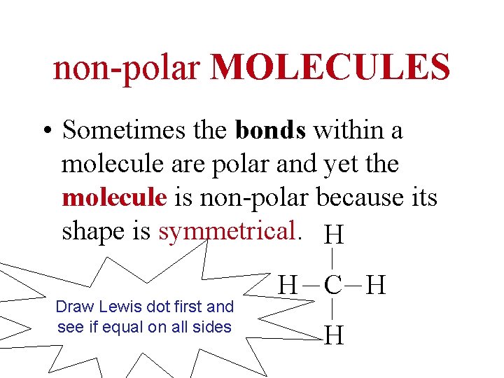 non-polar MOLECULES • Sometimes the bonds within a molecule are polar and yet the
