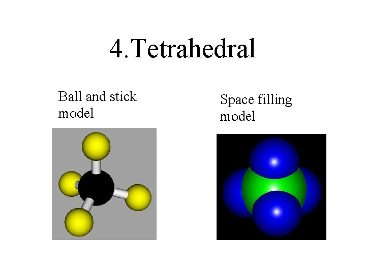 4. Tetrahedral Ball and stick model Space filling model 
