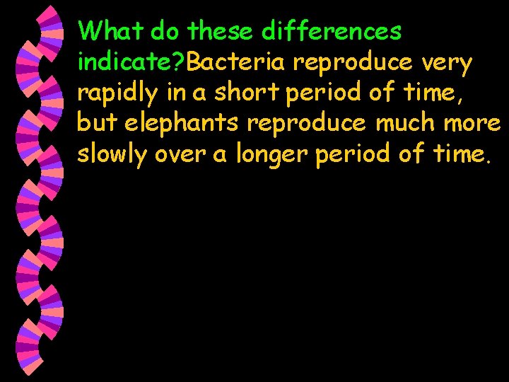 What do these differences indicate? Bacteria reproduce very rapidly in a short period of