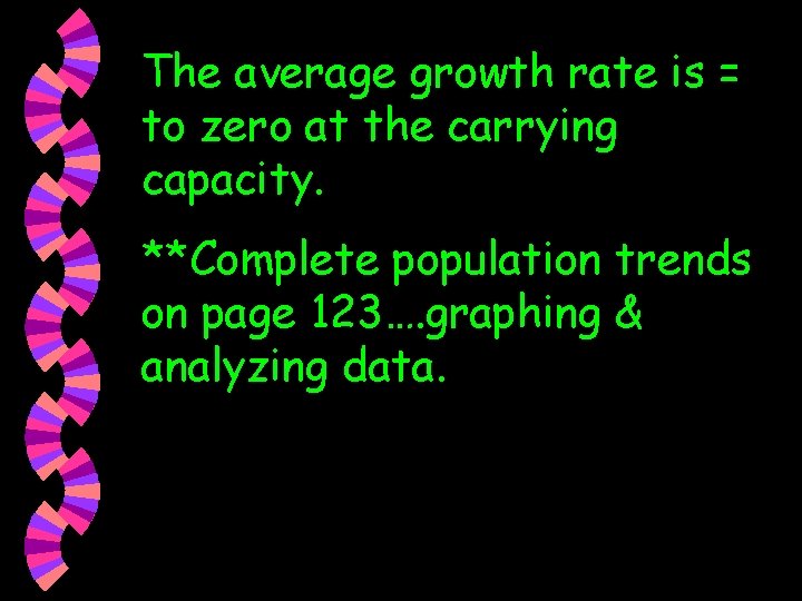 The average growth rate is = to zero at the carrying capacity. **Complete population