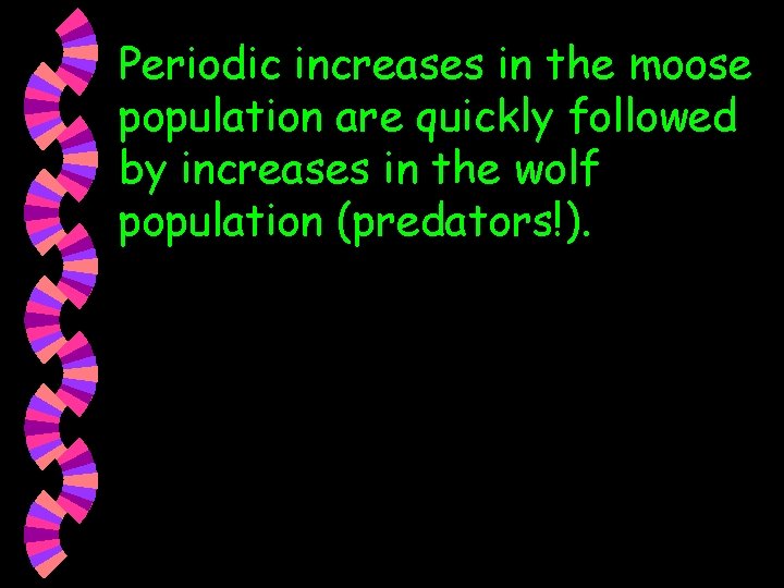 Periodic increases in the moose population are quickly followed by increases in the wolf