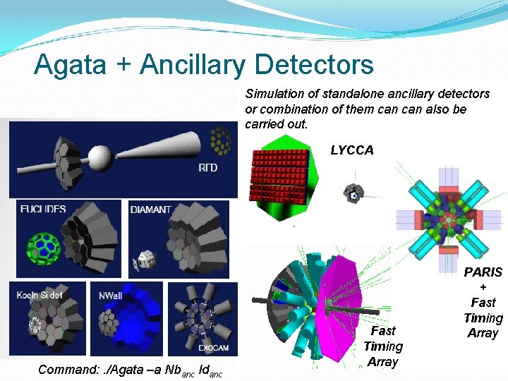 Agata + Ancillary Detectors Simulation of standalone ancillary detectors or combination of them can