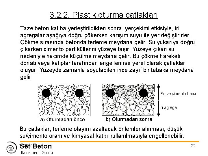 3. 2. 2. Plastik oturma çatlakları Taze beton kalıba yerleştirildikten sonra, yerçekimi etkisiyle, iri