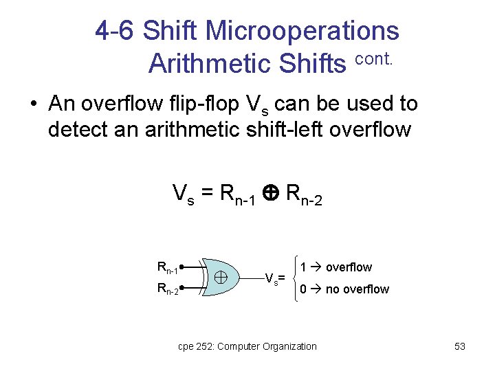 4 -6 Shift Microoperations Arithmetic Shifts cont. • An overflow flip-flop Vs can be 4 -6 Shift Microoperations Arithmetic Shifts cont. • An overflow flip-flop Vs can be