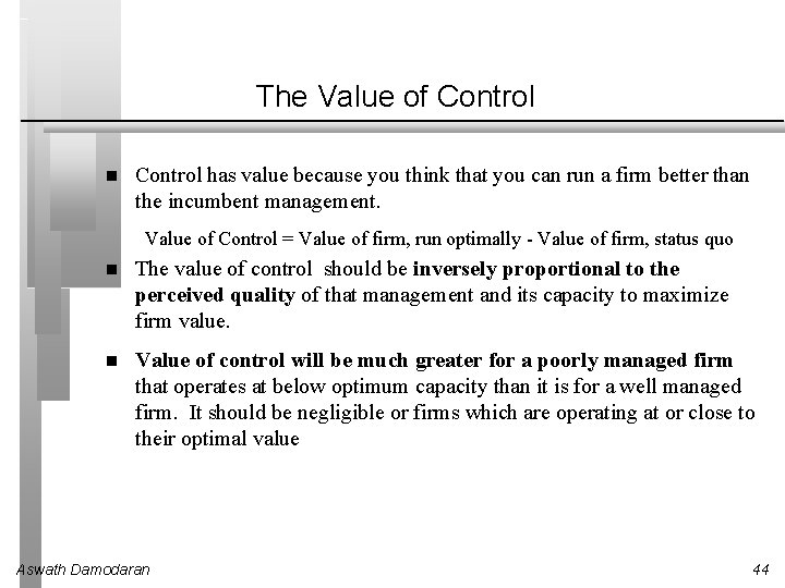 The Value of Control has value because you think that you can run a