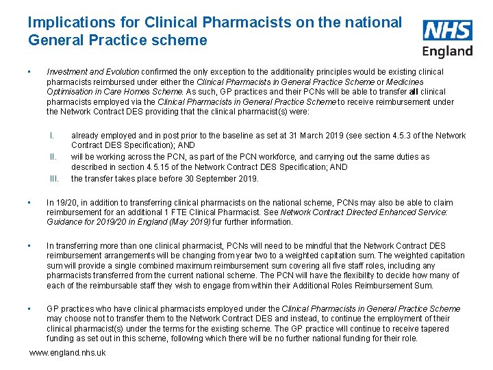 Implications for Clinical Pharmacists on the national General Practice scheme • Investment and Evolution