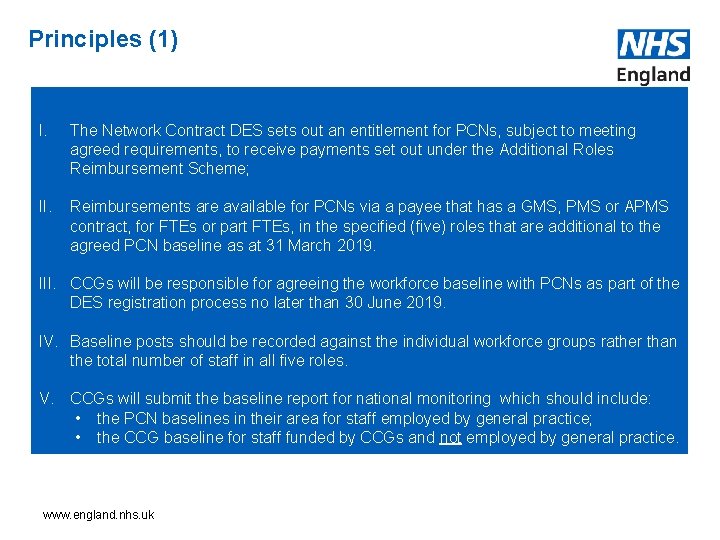 Principles (1) I. The Network Contract DES sets out an entitlement for PCNs, subject